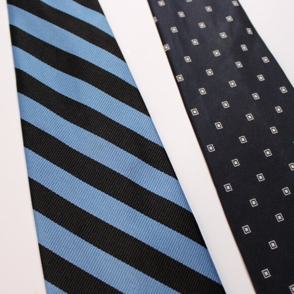 Lot of 2 Brooks Brothers Mens Neckties Blue Black Striped & Geometric Square - Picture 3 of 8